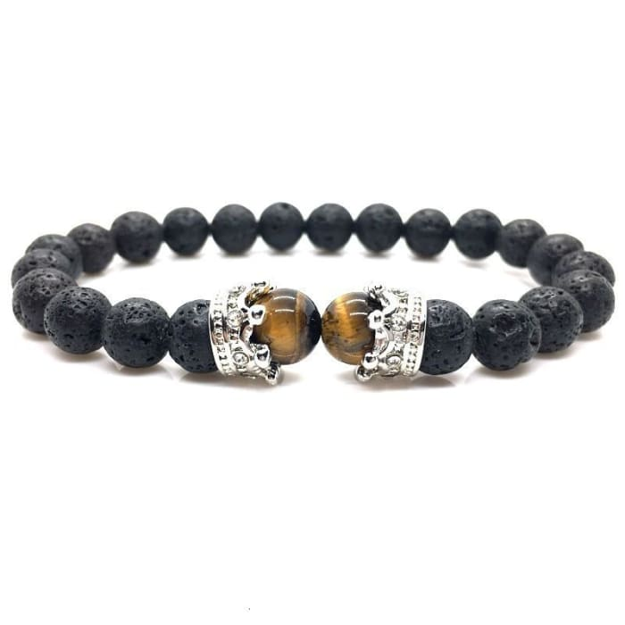 Crowned Tiger's Eye & Lava Stone Braided Bracelet