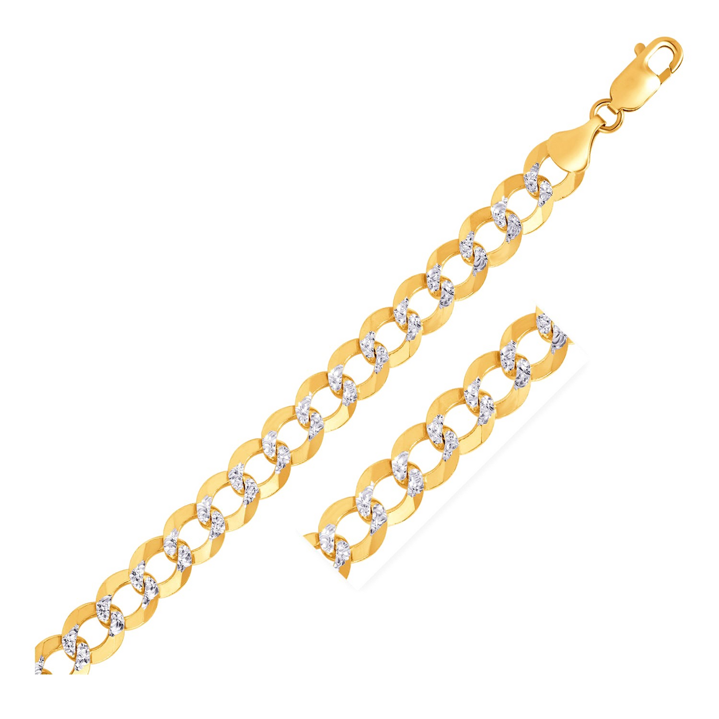 10mm 14K Two-Tone Gold Pave Curb Chain Necklace