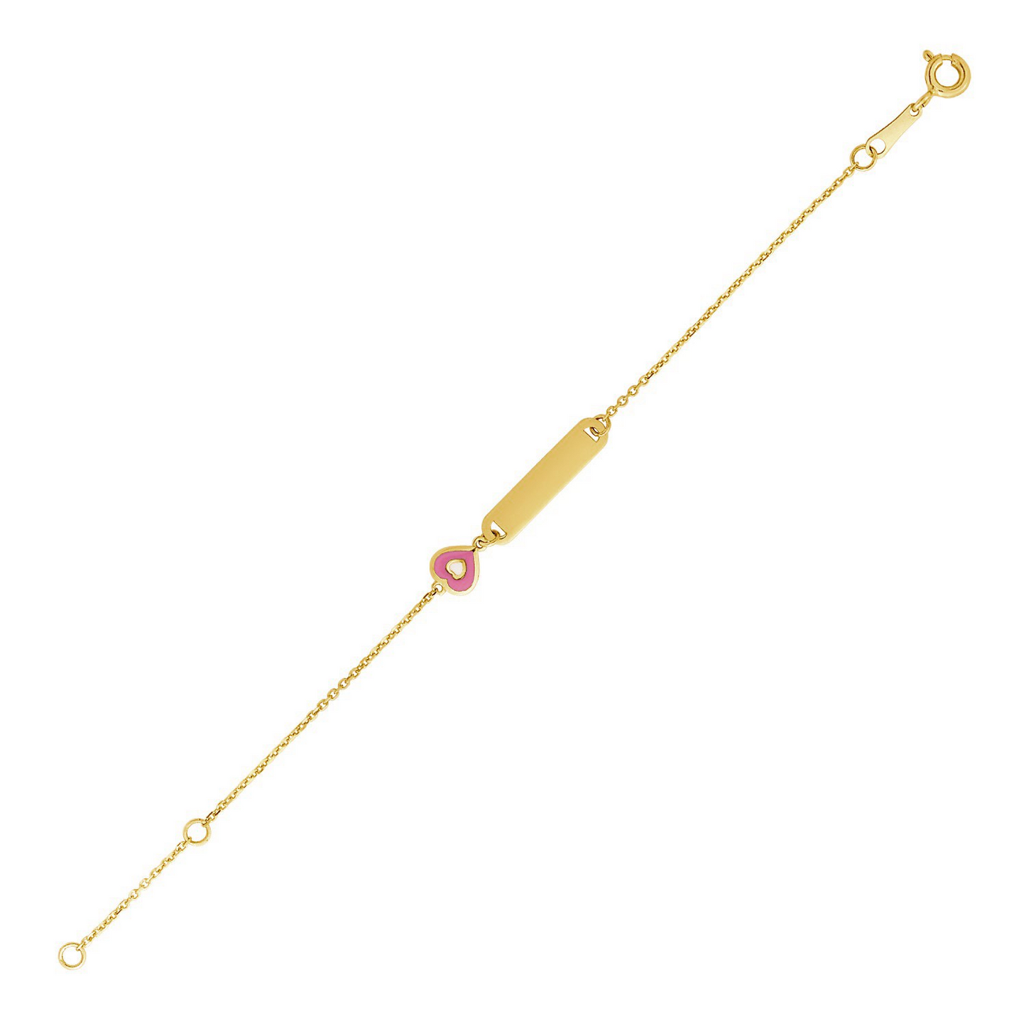 14k Yellow Gold ID Bracelet with Enameled Heart for Kids