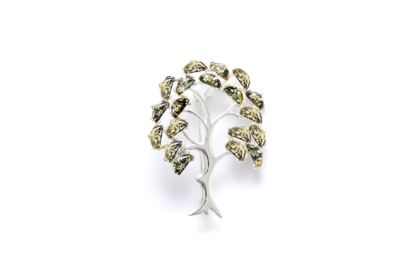 Green Amber Tree of Life Brooch