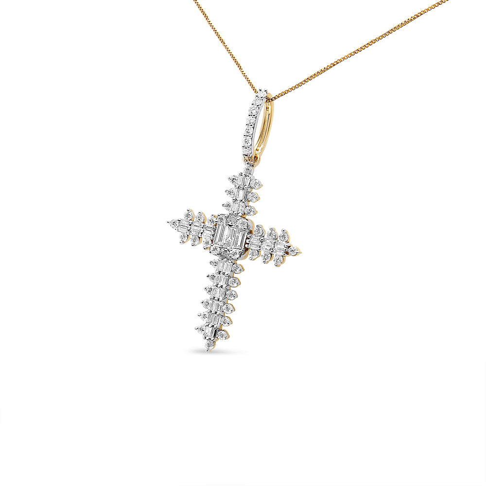 10K Yellow Gold Diamond Zigzag Cross Pendant (No Chain Included)