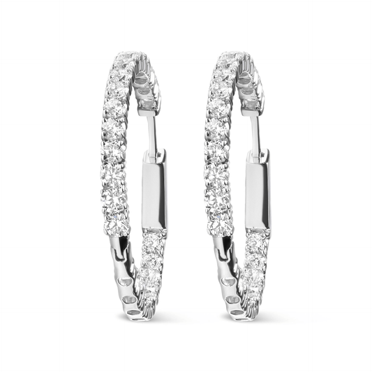 14K White Gold Diamond Inside Out Hoop Earrings