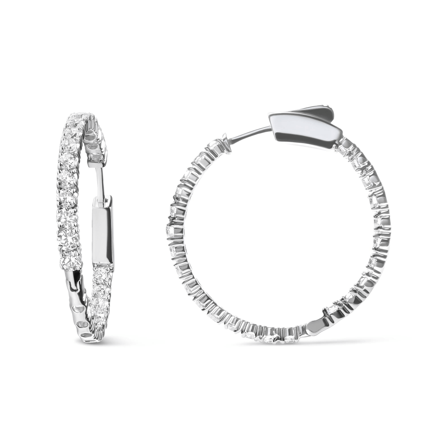 14K White Gold Diamond Inside Out Hoop Earrings