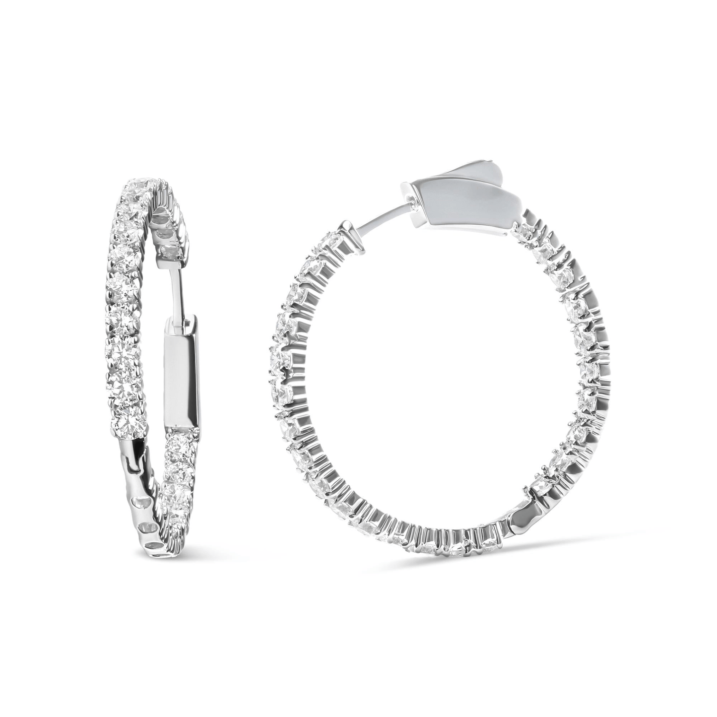 14K White Gold Diamond Inside Out Hoop Earrings