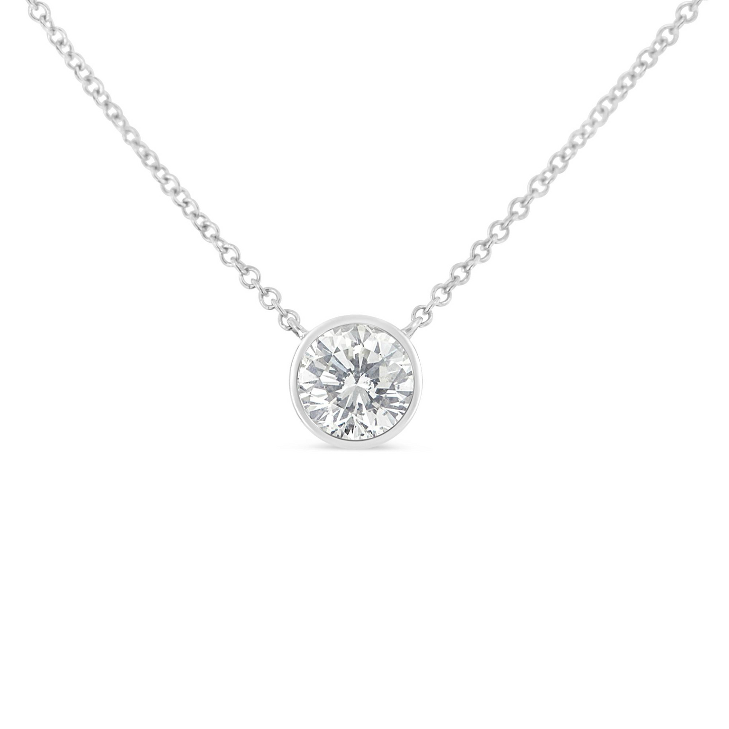 Elegant Sterling Silver Bezel-Set Diamond Solitaire Pendant Necklace