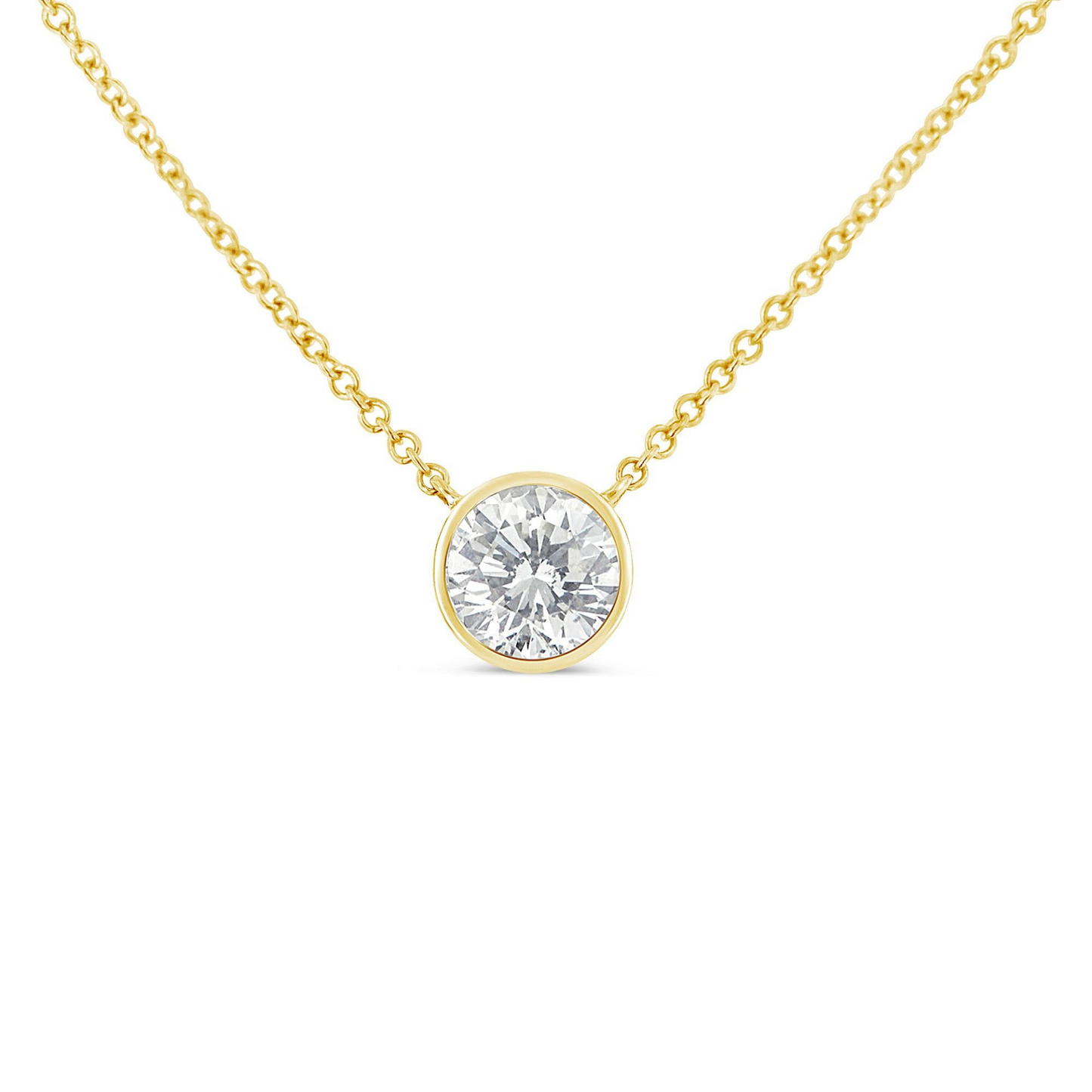 Elegant Sterling Silver Bezel-Set Diamond Solitaire Pendant Necklace