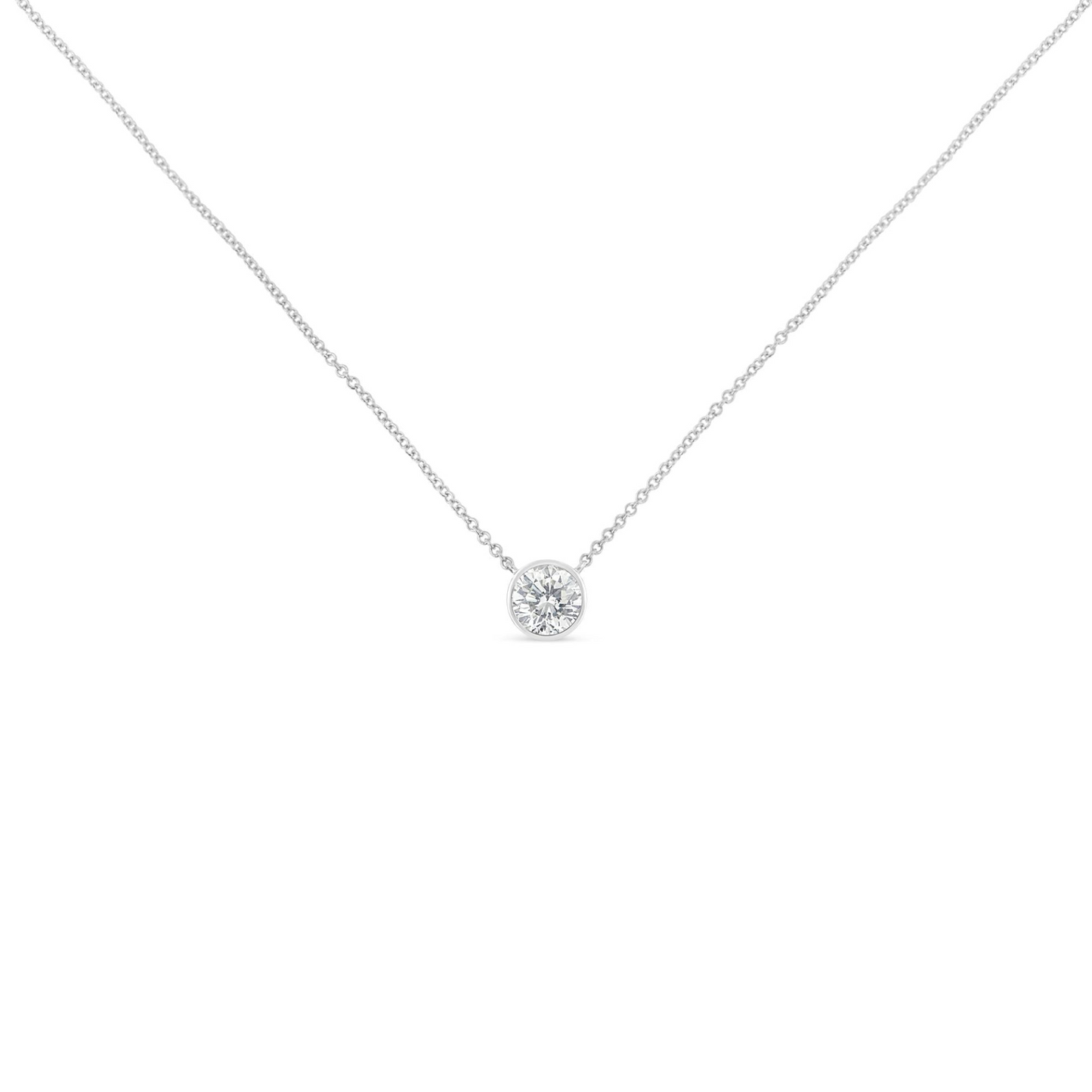 Elegant Sterling Silver Bezel-Set Diamond Solitaire Pendant Necklace