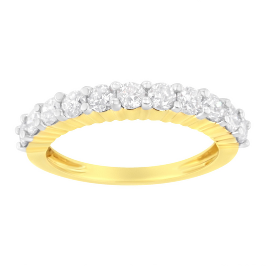 14K Yellow Gold Plated Prong Set Round-Cut Diamond Band Ring