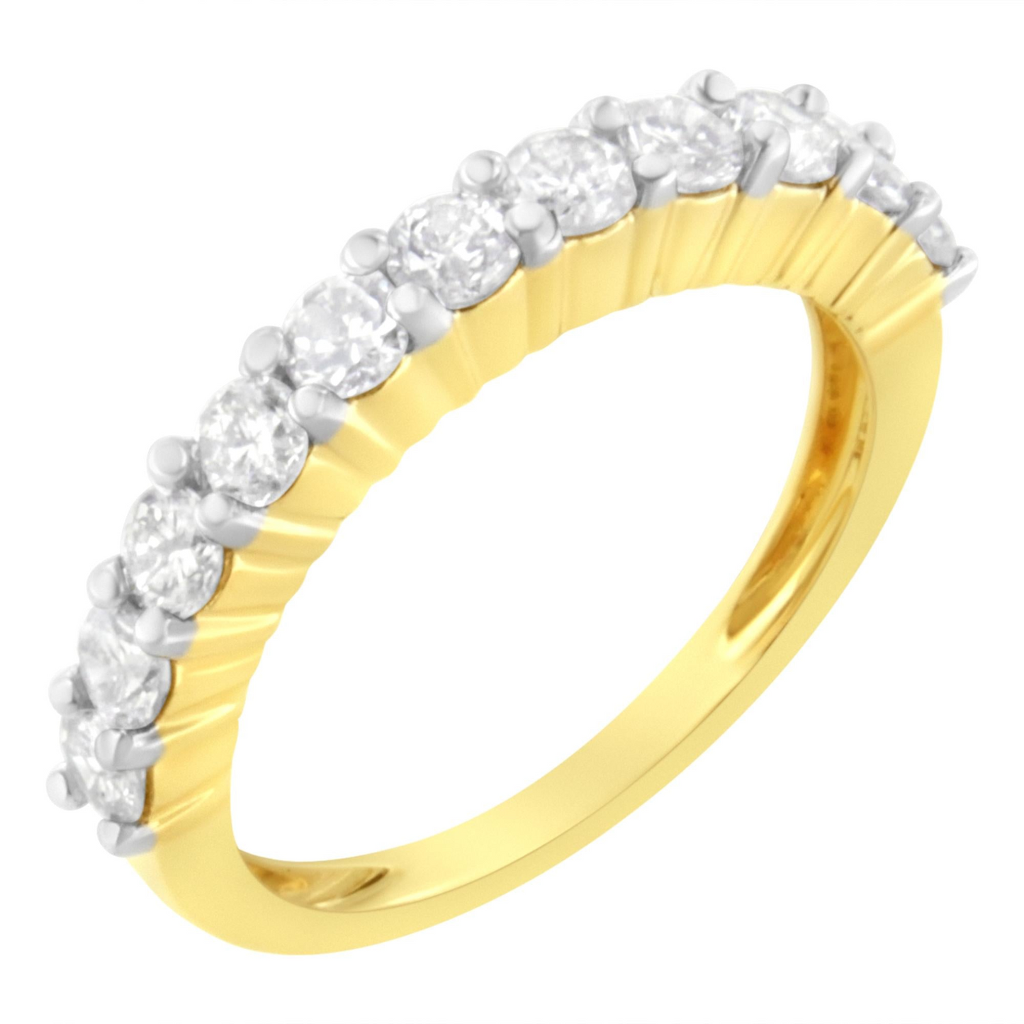 14K Yellow Gold Plated Prong Set Round-Cut Diamond Band Ring