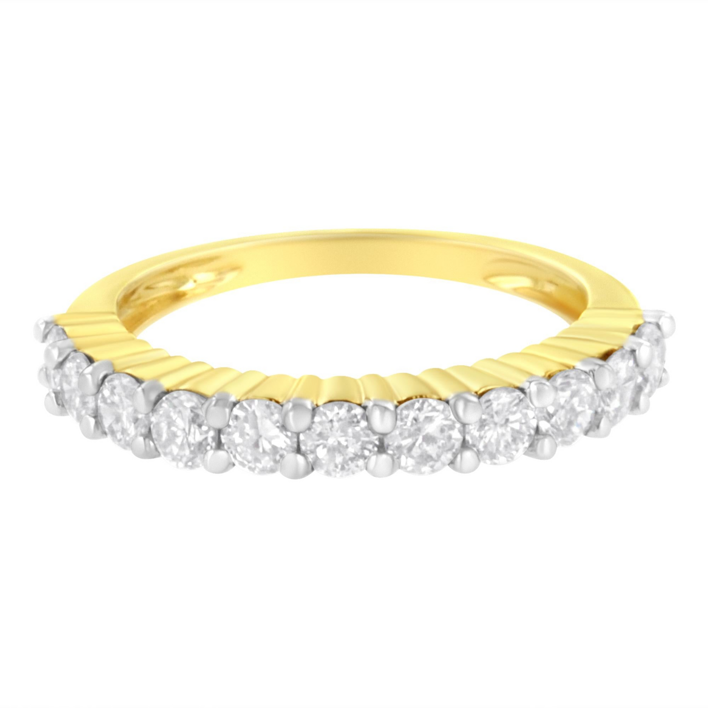 14K Yellow Gold Plated Prong Set Round-Cut Diamond Band Ring