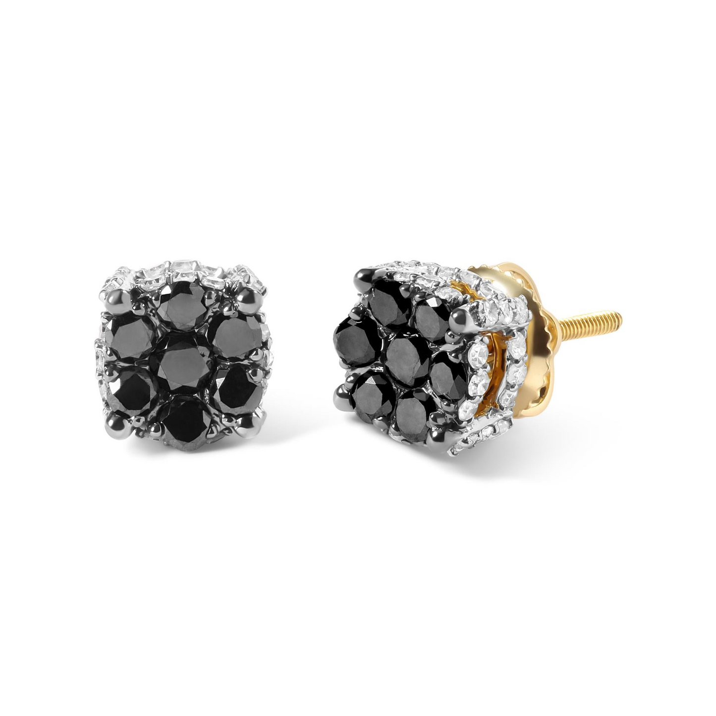 Men's 10K Yellow Gold - White and Black Diamond Stud Earring