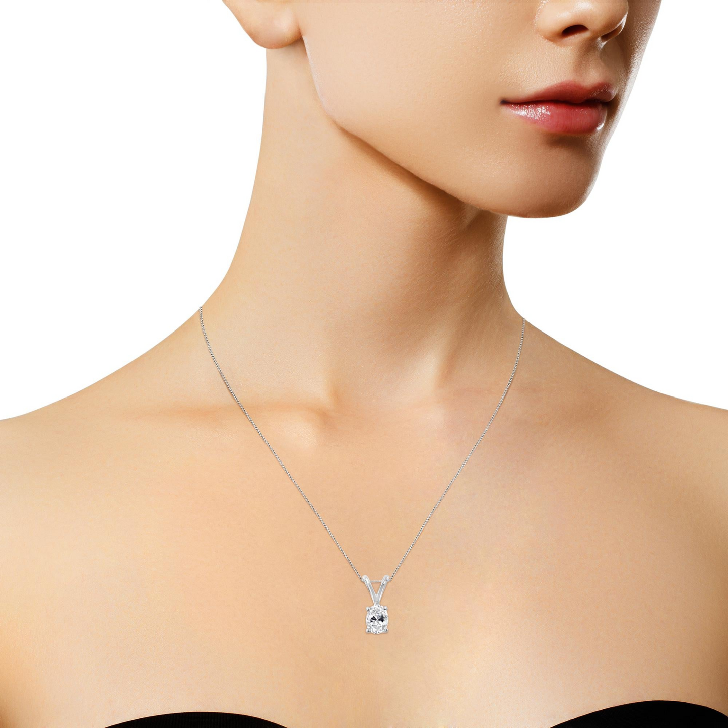 Timeless Elegance: Oval Diamond Pendant Necklace in 10KT White Gold