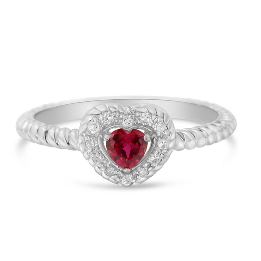 Sterling Silver Ruby Heart & Diamond Accent Ring