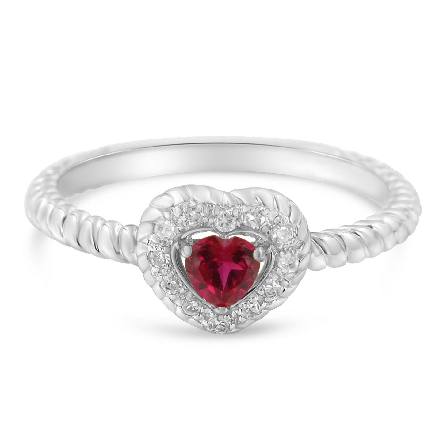 Sterling Silver Ruby Heart & Diamond Accent Ring