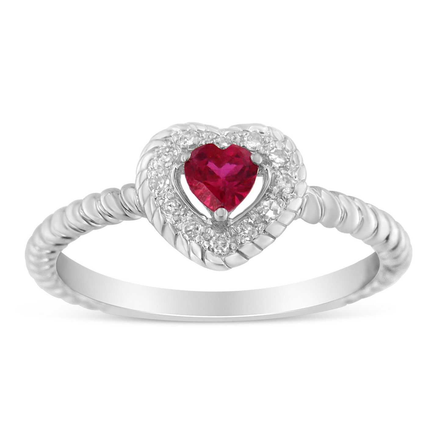 Sterling Silver Ruby Heart & Diamond Accent Ring