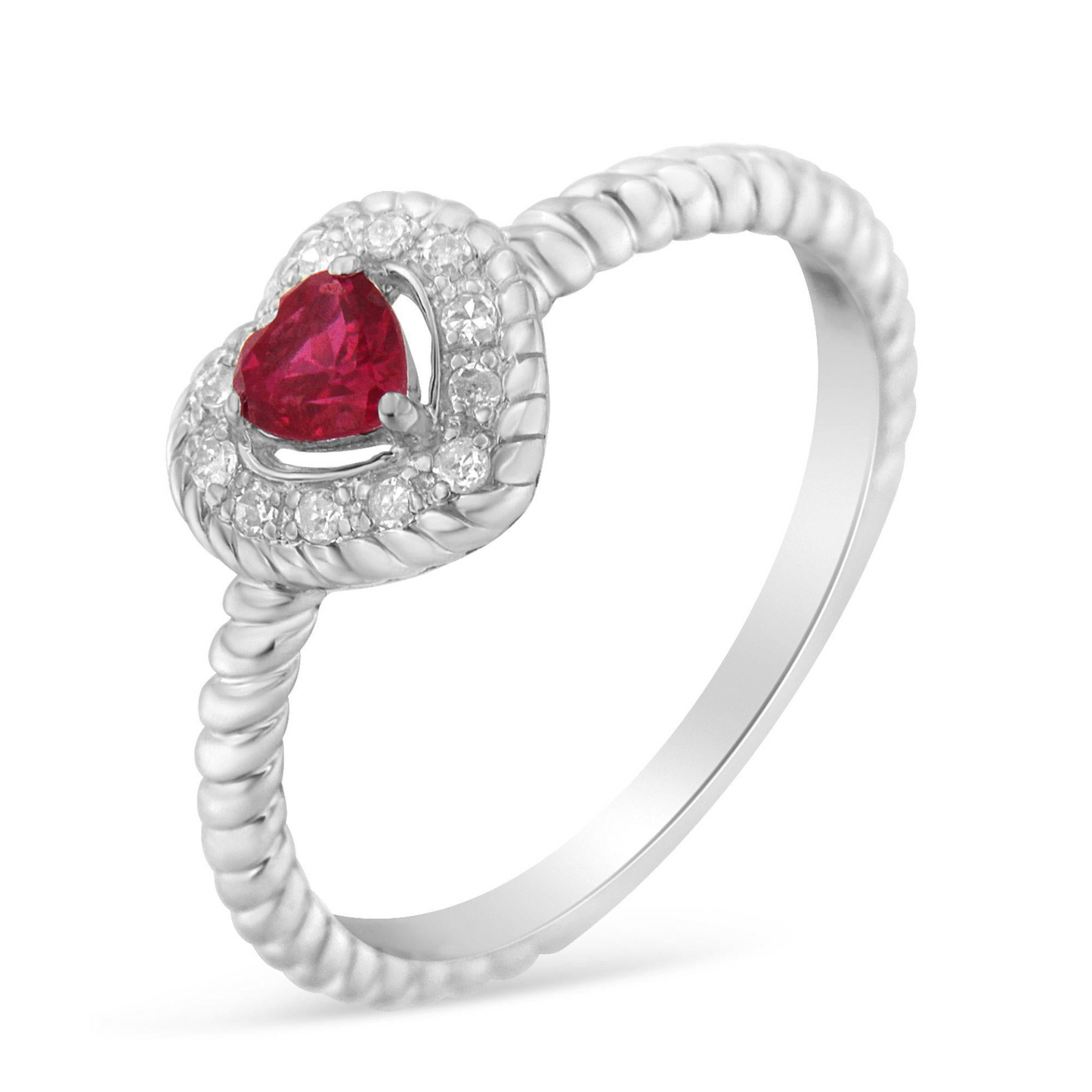 Sterling Silver Ruby Heart & Diamond Accent Ring