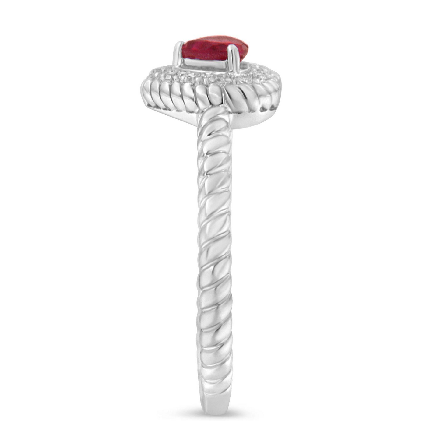 Sterling Silver Ruby Heart & Diamond Accent Ring