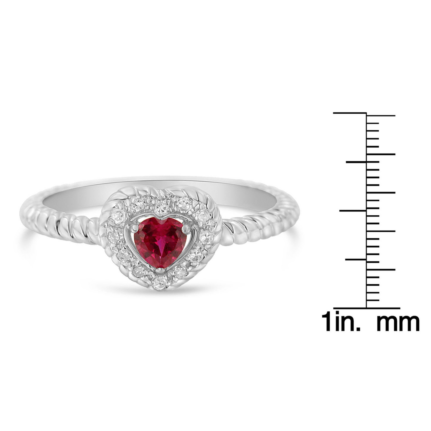 Sterling Silver Ruby Heart & Diamond Accent Ring