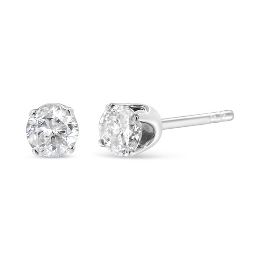 14K White Gold Brilliant Round-Cut Solitaire Diamond Stud Earrings