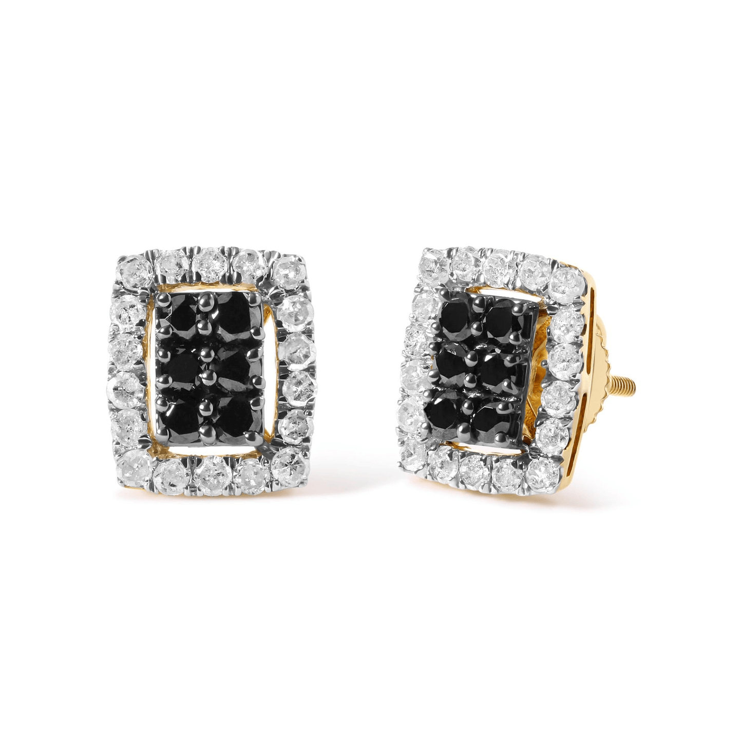 Men's 10K Yellow Gold White and Black Diamond Emerald Stud Earring