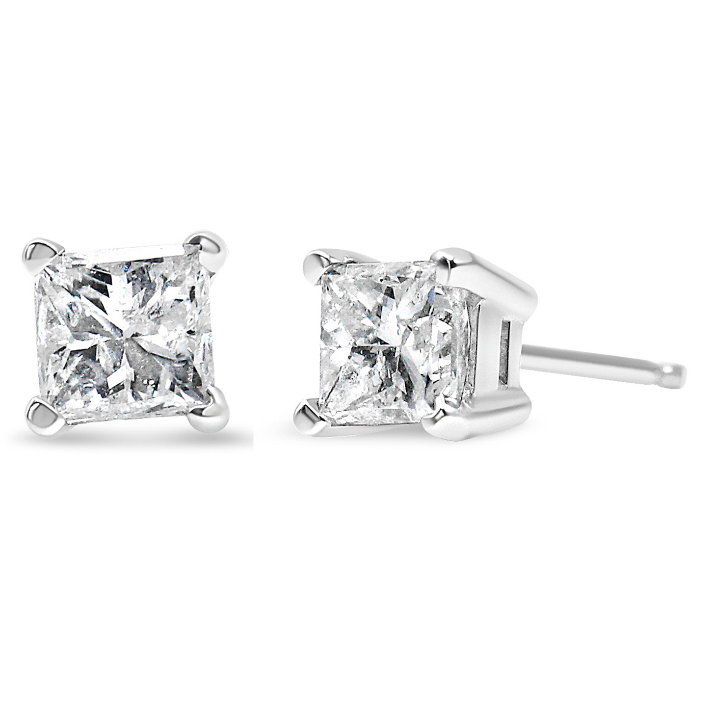 Exquisite 14K White Gold Princess-Cut Diamond Solitaire Stud Earrings