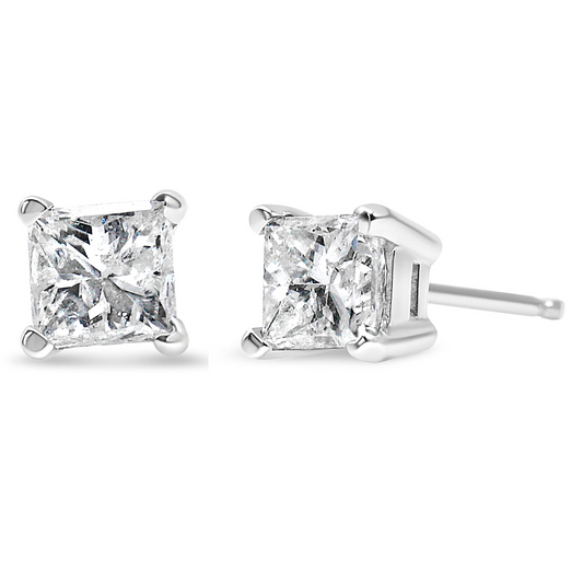 14K White Gold Princess-Cut Diamond Stud Earrings