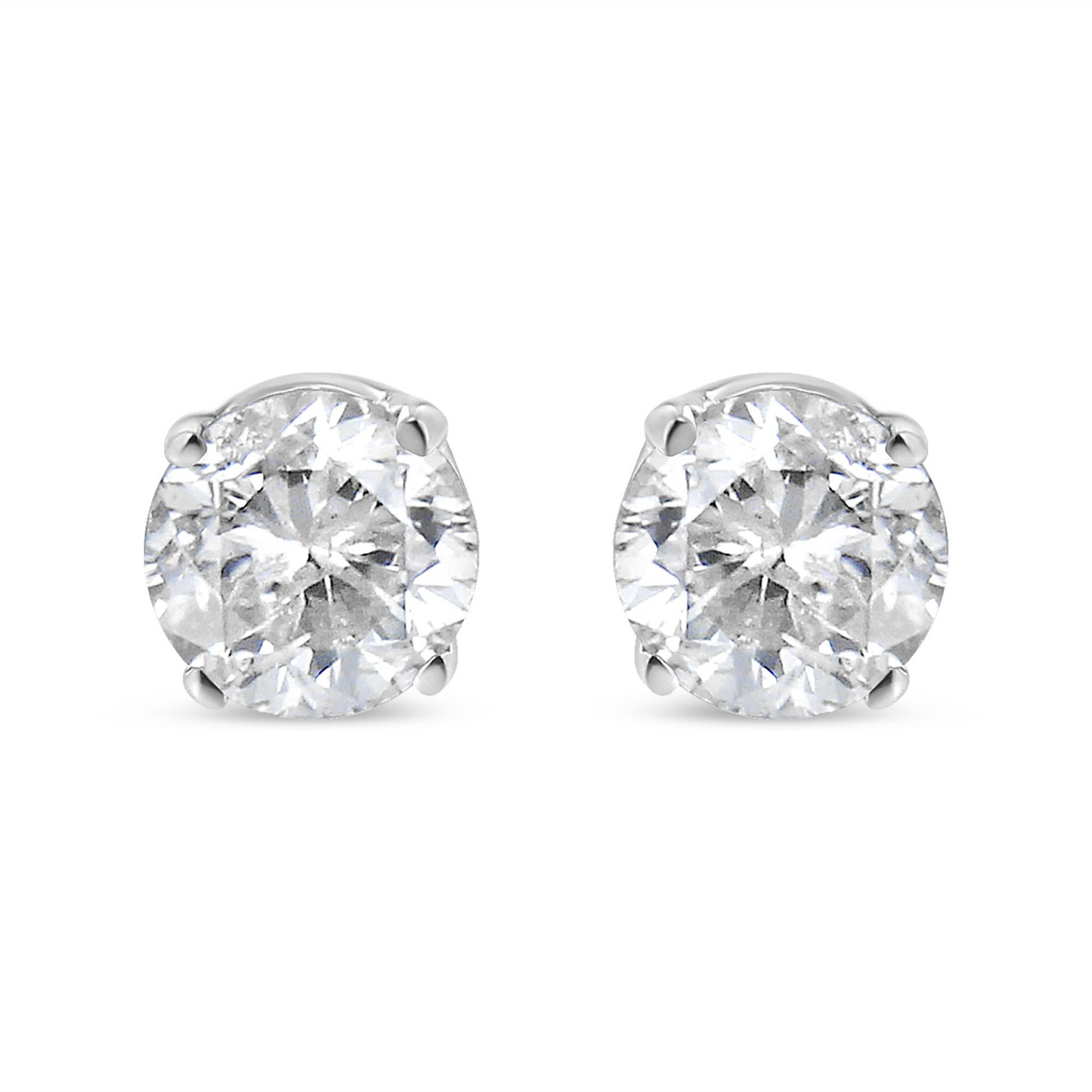 14K White Gold Brilliant Round-Cut Solitaire Diamond Stud Earrings