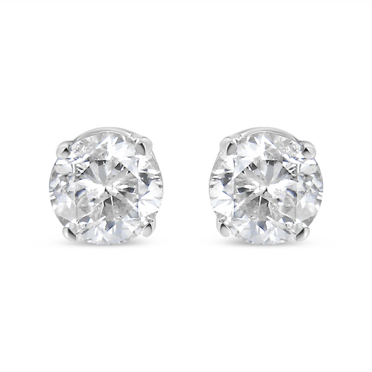 14K White Gold Brilliant Round-Cut Solitaire Diamond Stud Earrings