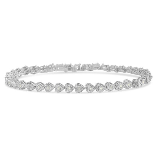 Sterling Silver Diamond Heart Link Tennis Bracelet