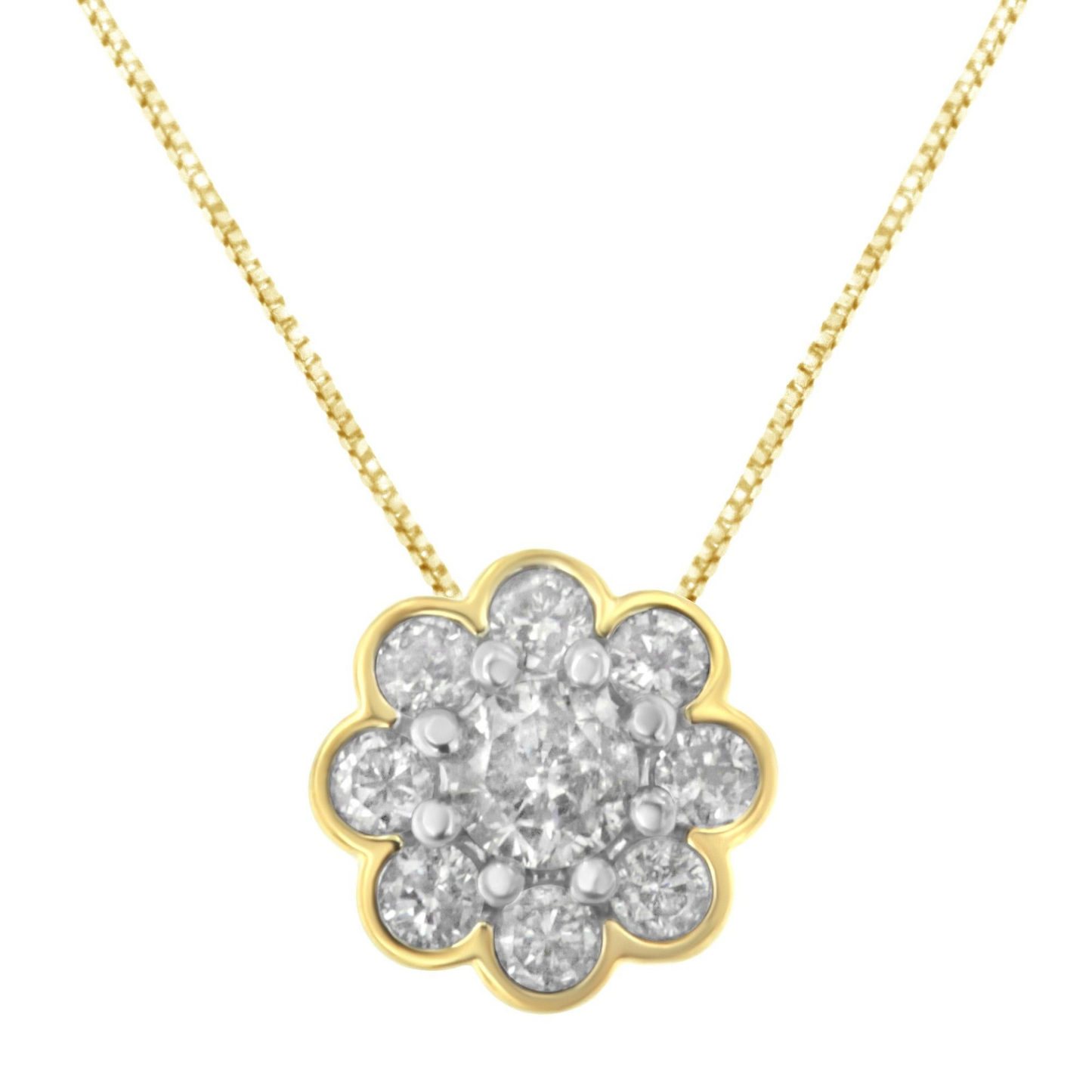 10K Gold-Plated Sterling Silver Diamond Cluster Pendant Necklace