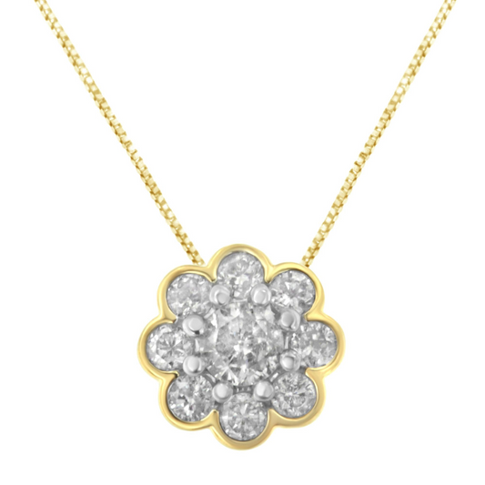 10K Gold-Plated Sterling Silver Diamond Cluster Pendant Necklace