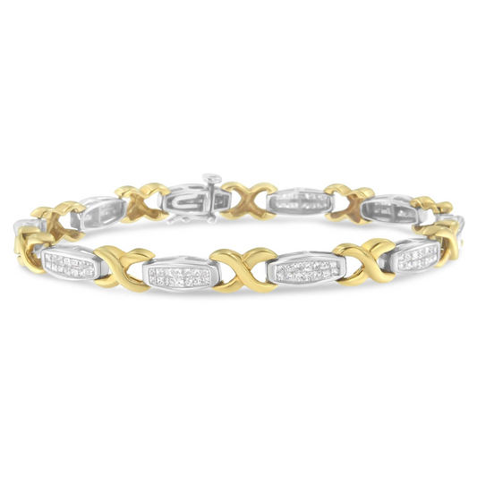 Two-Tone 14K Yellow & White Gold Princess-Cut Diamond X-Link Tennis Bracelet