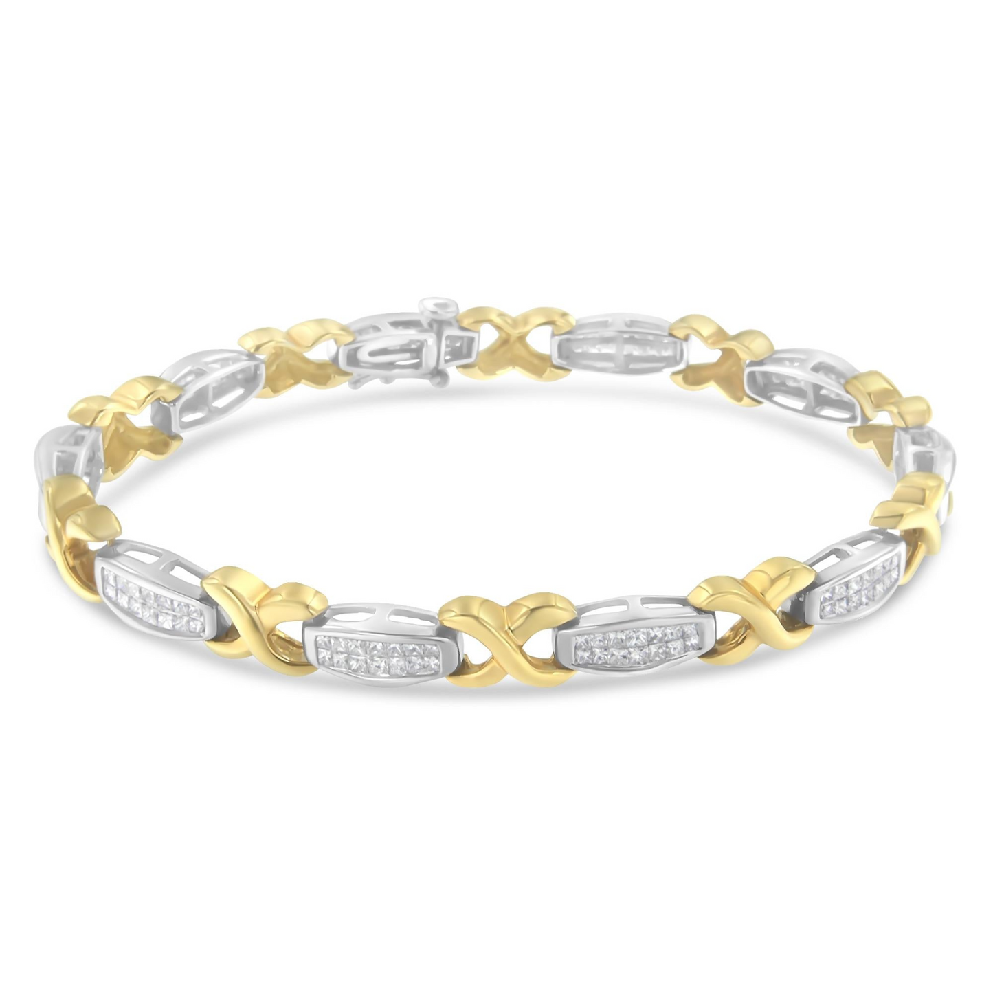 Two-Tone 14K Yellow & White Gold Princess-Cut Diamond X-Link Tennis Bracelet