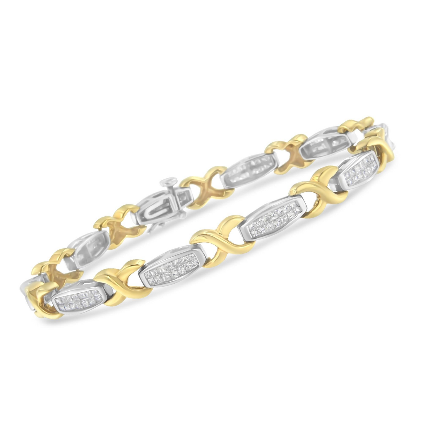 Two-Tone 14K Yellow & White Gold Princess-Cut Diamond X-Link Tennis Bracelet