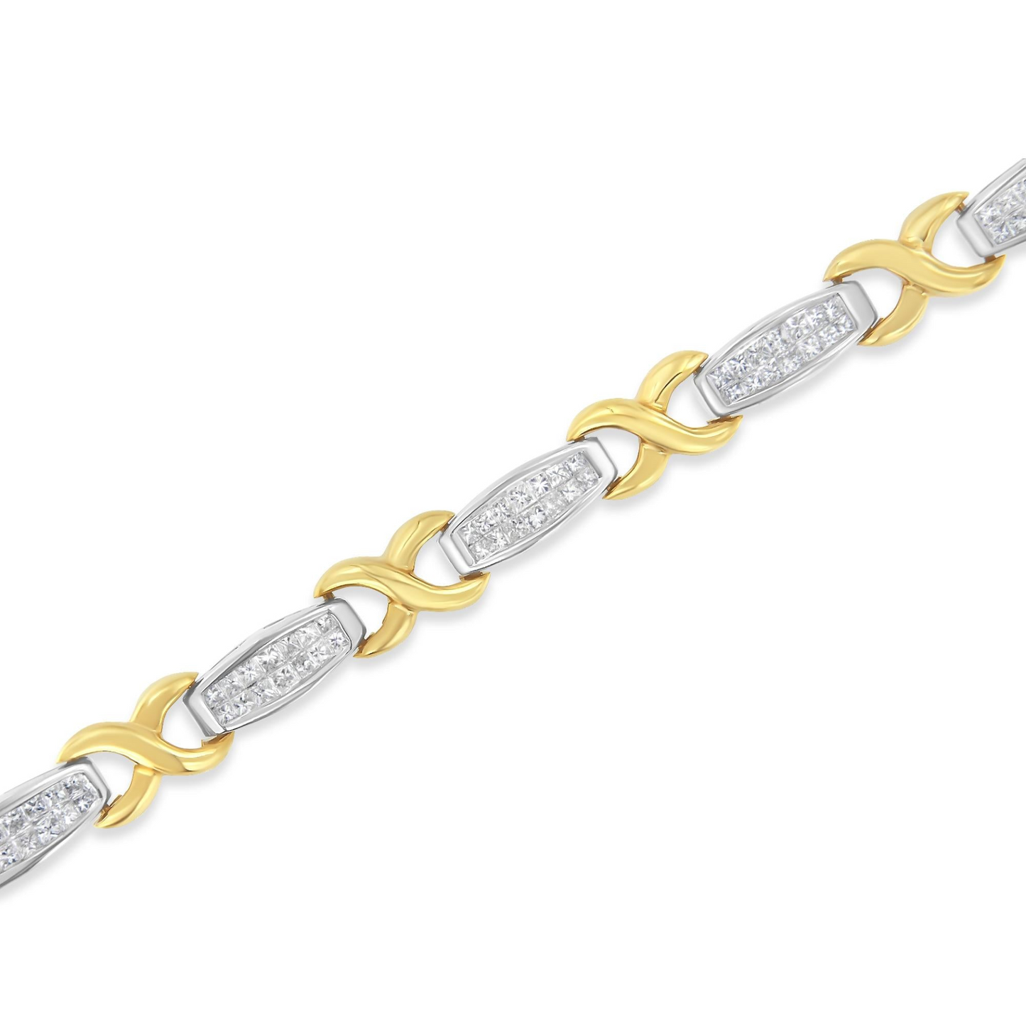 Two-Tone 14K Yellow & White Gold Princess-Cut Diamond X-Link Tennis Bracelet