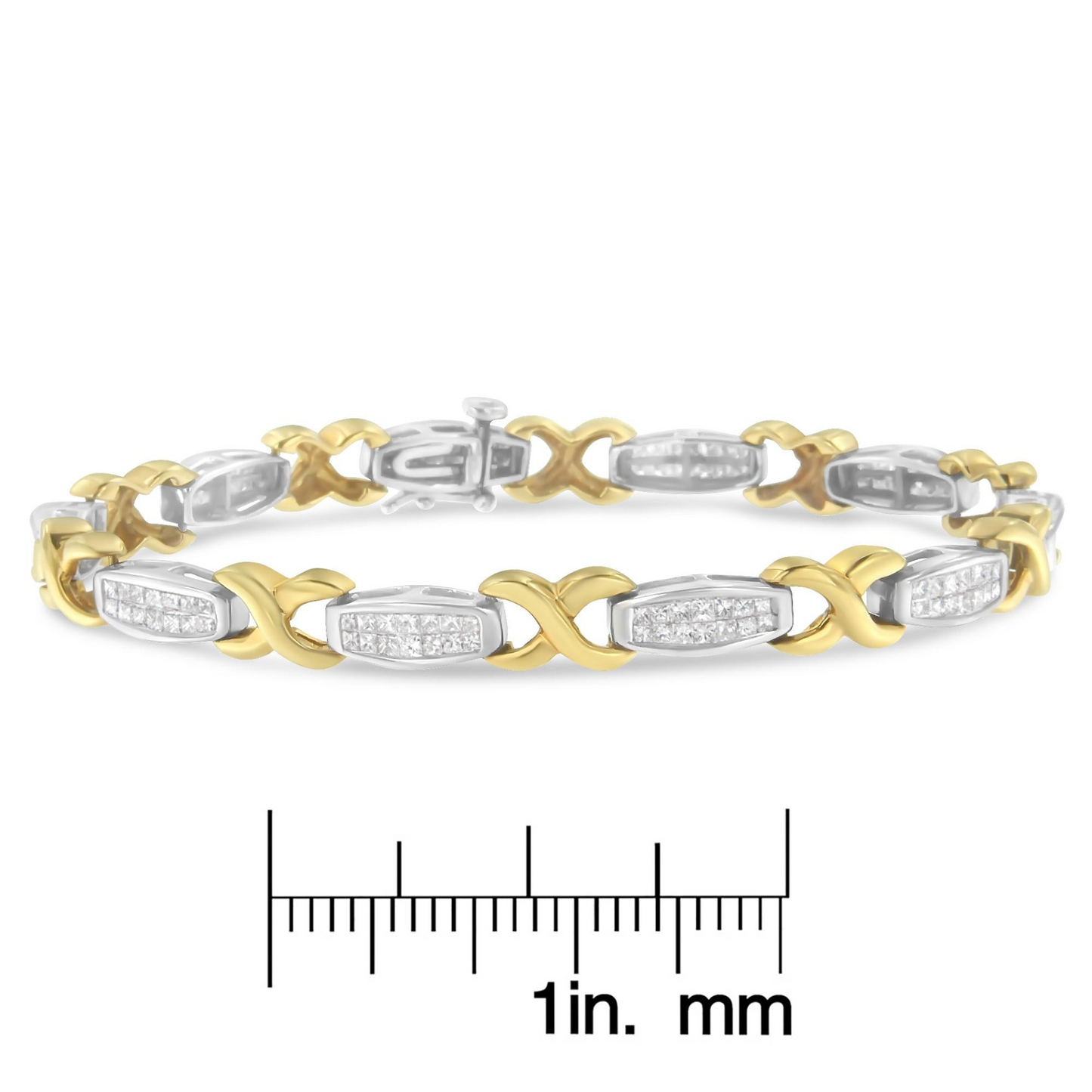 Two-Tone 14K Yellow & White Gold Princess-Cut Diamond X-Link Tennis Bracelet