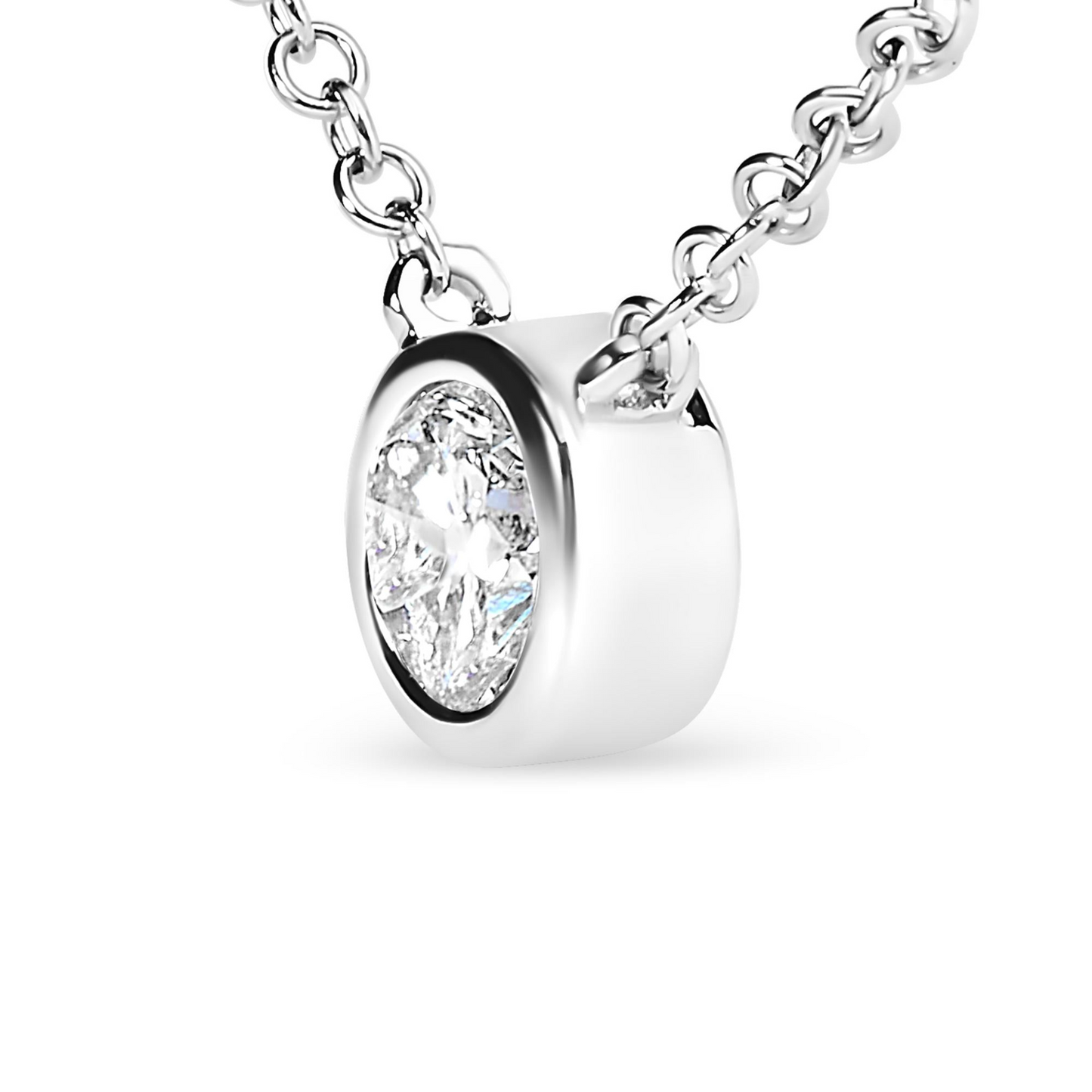 Elegant Sterling Silver Bezel-Set Diamond Solitaire Pendant Necklace