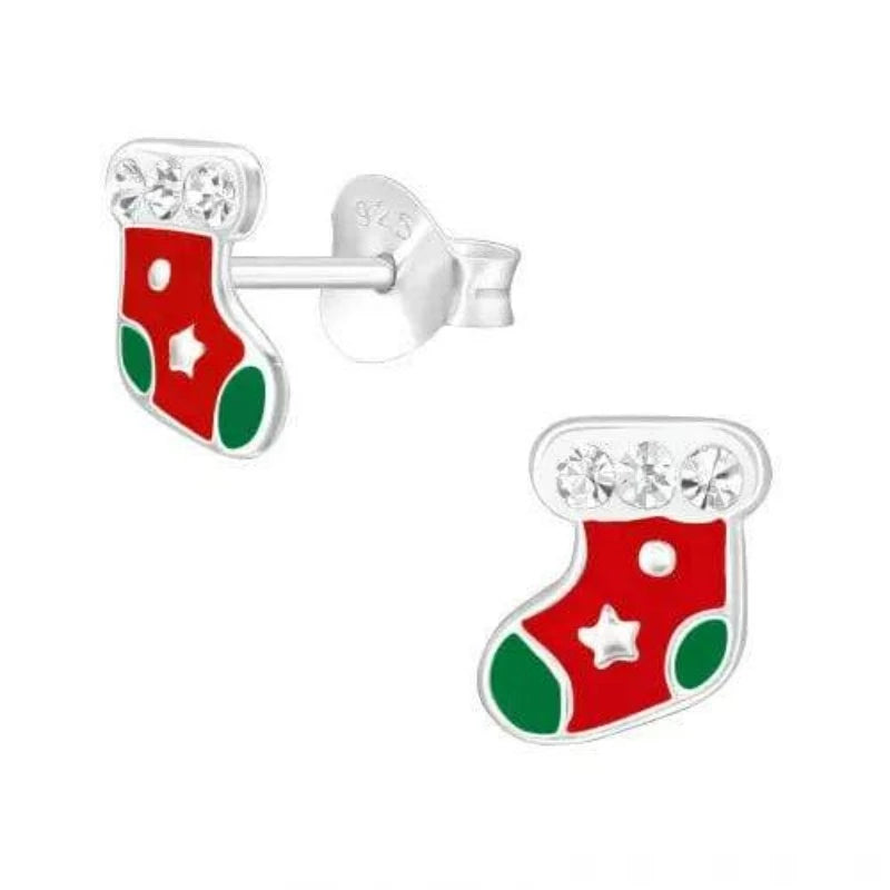 Silver Socks Christmas Earrings for Kids