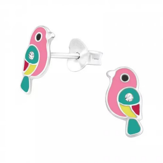 Whimsical Silver Bird Stud Earrings for Kids