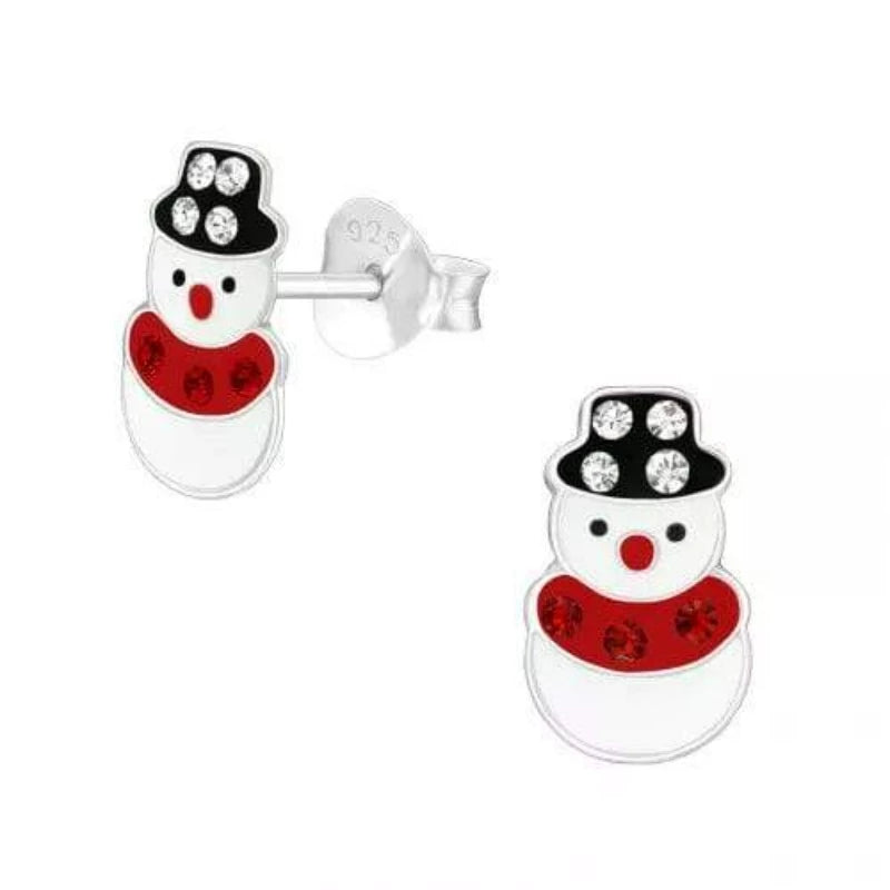 Adorable Silver Snowman Stud Earrings for Kids