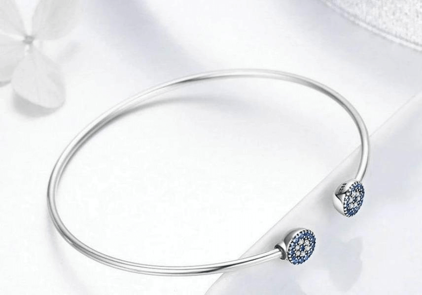 Stunning Blue Eyes CZ Cuff Bangle Bracelet